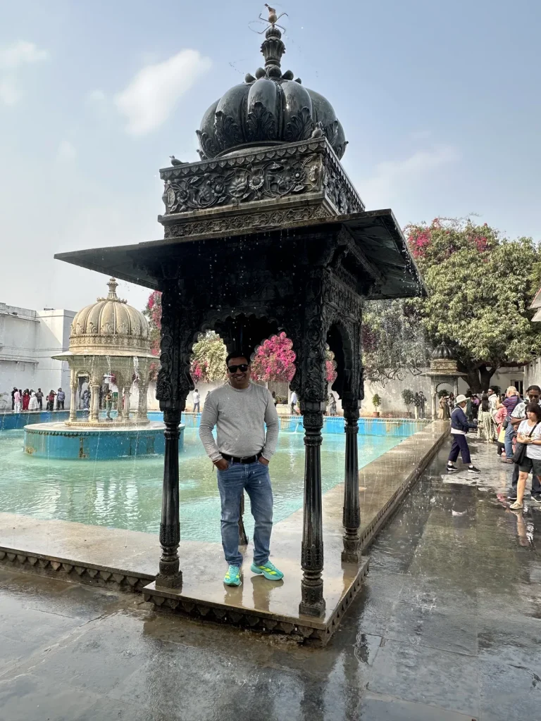 A traveller at a palace in Udaipur