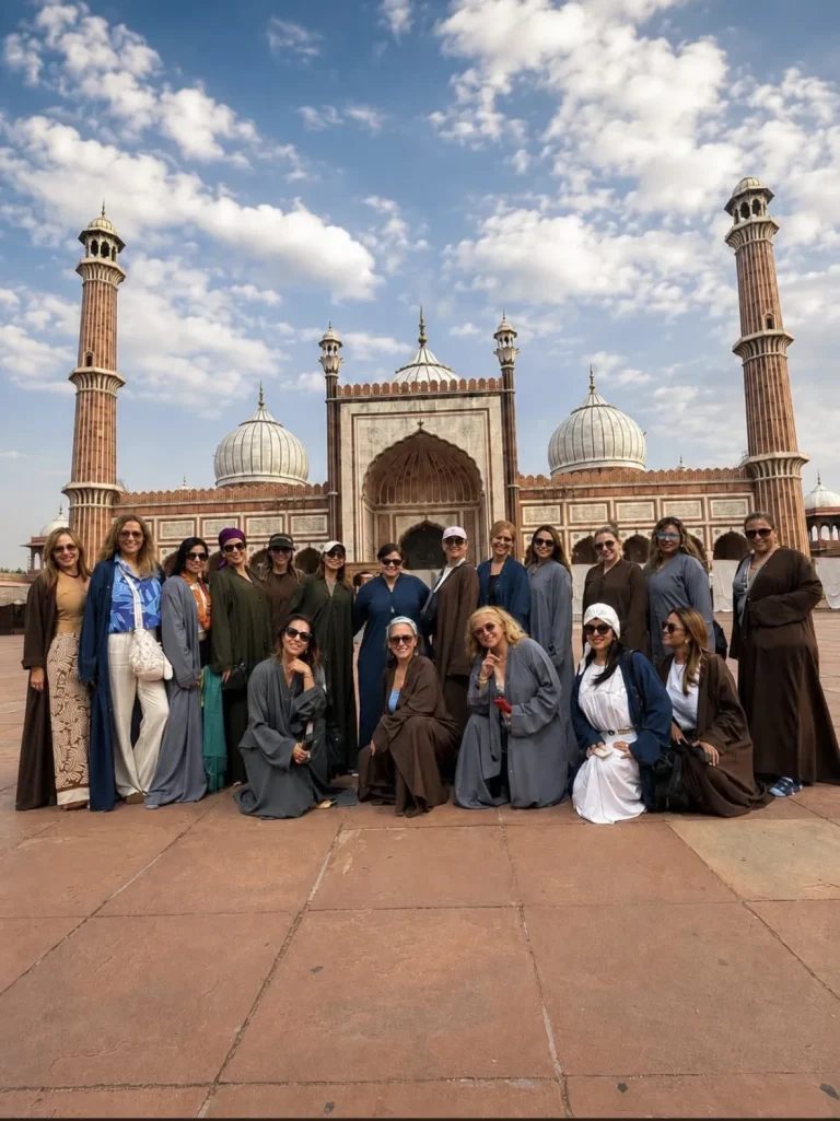 A group of travellers at Jama Masjid, Old Delhi, on a Golden Triangle tour